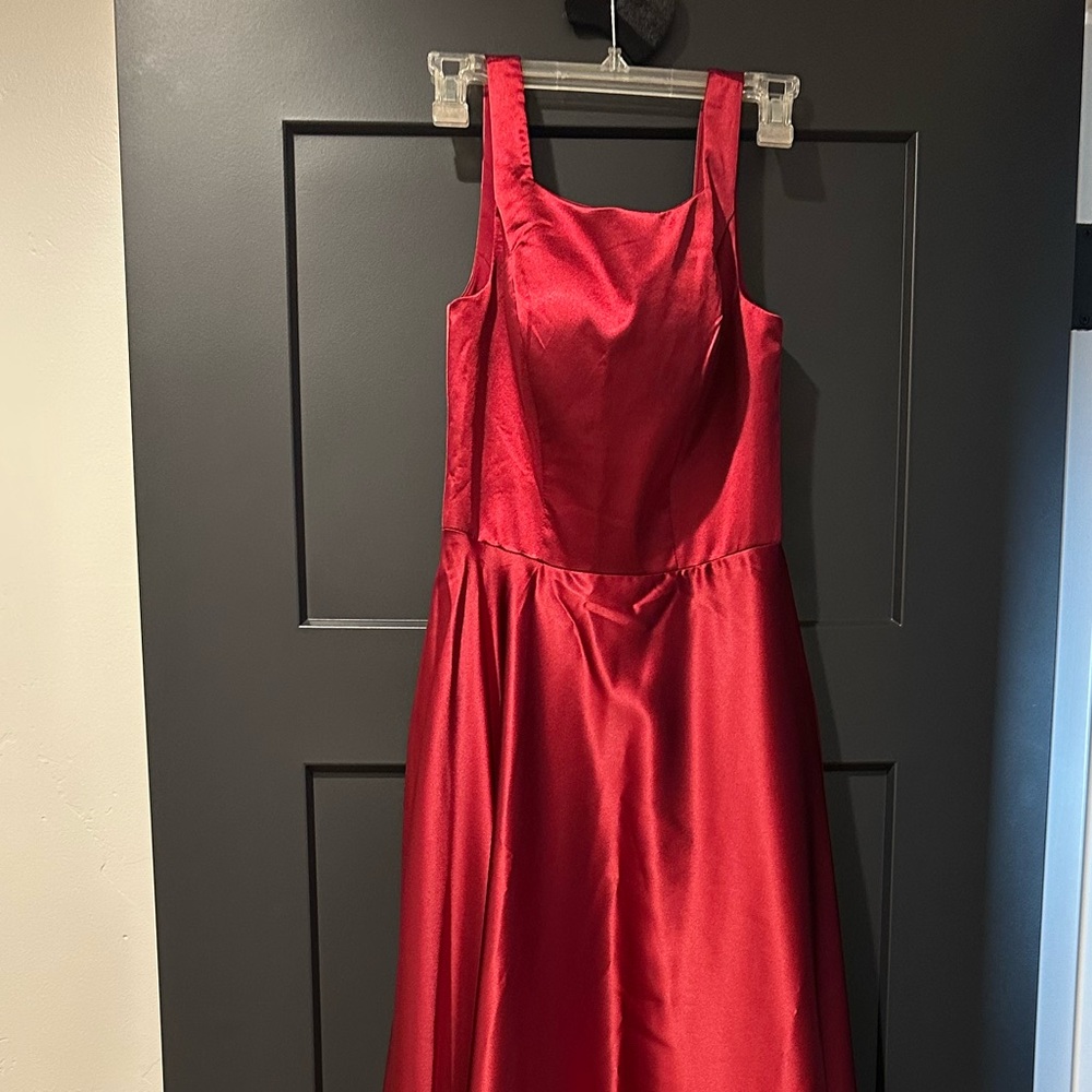 Vintage A-line Square Neckline Simple Slit Prom Dress with Pockets Burgundy